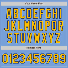 Загрузить изображение в средство просмотра галереи, Custom Light Blue Gold-Navy Authentic Raglan Sleeves Baseball Jersey