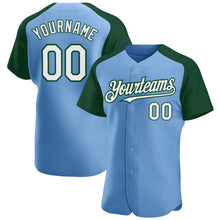 Загрузить изображение в средство просмотра галереи, Custom Light Blue White-Green Authentic Raglan Sleeves Baseball Jersey