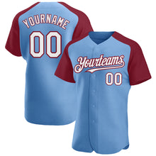 Загрузить изображение в средство просмотра галереи, Custom Light Blue White-Crimson Authentic Raglan Sleeves Baseball Jersey