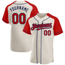 Charger l'image dans la galerie, Custom Cream Red-Navy Authentic Raglan Sleeves Baseball Jersey