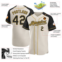 Charger l'image dans la galerie, Custom Cream Black-Old Gold Authentic Raglan Sleeves Baseball Jersey