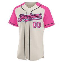 Charger l'image dans la galerie, Custom Cream Pink Black-Light Blue Authentic Raglan Sleeves Baseball Jersey