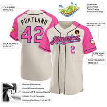 Charger l'image dans la galerie, Custom Cream Pink Black-Light Blue Authentic Raglan Sleeves Baseball Jersey