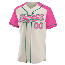 Загрузить изображение в средство просмотра галереи, Custom Cream Pink-Kelly Green Authentic Raglan Sleeves Baseball Jersey