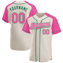 Загрузить изображение в средство просмотра галереи, Custom Cream Pink-Kelly Green Authentic Raglan Sleeves Baseball Jersey