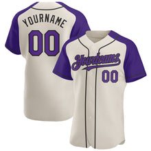 Загрузить изображение в средство просмотра галереи, Custom Cream Purple-Black Authentic Raglan Sleeves Baseball Jersey