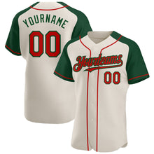 Charger l'image dans la galerie, Custom Cream Red-Green Authentic Raglan Sleeves Baseball Jersey