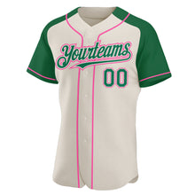 Загрузить изображение в средство просмотра галереи, Custom Cream Kelly Green-Pink Authentic Raglan Sleeves Baseball Jersey