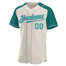 Загрузить изображение в средство просмотра галереи, Custom Cream Teal-Gray Authentic Raglan Sleeves Baseball Jersey