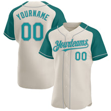 Загрузить изображение в средство просмотра галереи, Custom Cream Teal-Gray Authentic Raglan Sleeves Baseball Jersey