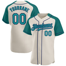 Charger l'image dans la galerie, Custom Cream Teal-Navy Authentic Raglan Sleeves Baseball Jersey