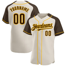 Load image into Gallery viewer, Custom Cream Brown-Gold Authentic Raglan Sleeves Baseball Jersey
