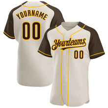 Загрузить изображение в средство просмотра галереи, Custom Cream Brown-Gold Authentic Raglan Sleeves Baseball Jersey