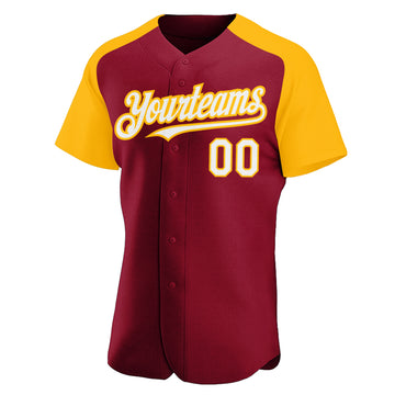 Custom Crimson White-Gold Authentic Raglan Sleeves Baseball Jersey