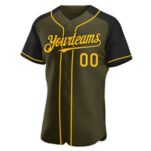 Charger l'image dans la galerie, Custom Olive Gold-Black Authentic Raglan Sleeves Salute To Service Baseball Jersey