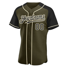 Load image into Gallery viewer, Custom Olive Black-Cream Authentic Raglan Sleeves Salute To Service Baseball Jersey
