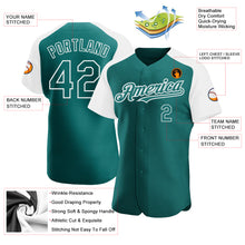 Load image into Gallery viewer, Custom Teal White Authentic Raglan Sleeves Baseball Jersey
