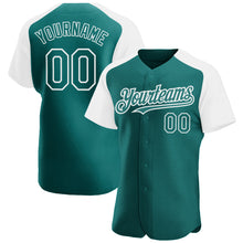 Load image into Gallery viewer, Custom Teal White Authentic Raglan Sleeves Baseball Jersey
