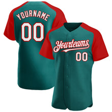 Загрузить изображение в средство просмотра галереи, Custom Teal White-Red Authentic Raglan Sleeves Baseball Jersey