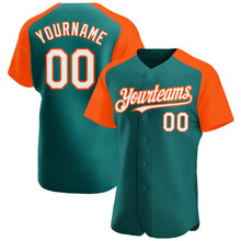 Charger l'image dans la galerie, Custom Teal White-Orange Authentic Raglan Sleeves Baseball Jersey