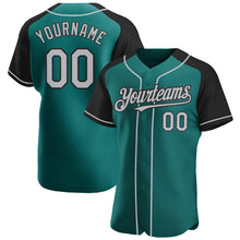 Загрузить изображение в средство просмотра галереи, Custom Teal Gray-Black Authentic Raglan Sleeves Baseball Jersey
