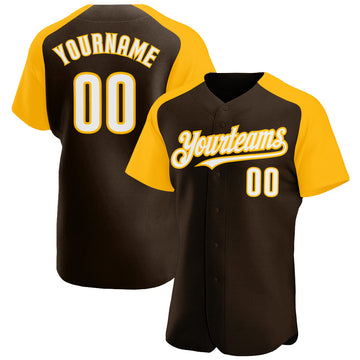 Custom Brown White-Gold Authentic Raglan Sleeves Baseball Jersey