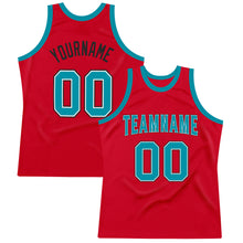 Загрузить изображение в средство просмотра галереи, Custom Red Teal-Black Authentic Throwback Basketball Jersey