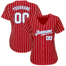 Загрузить изображение в средство просмотра галереи, Custom Red White Pinstripe White-Light Blue Authentic Baseball Jersey