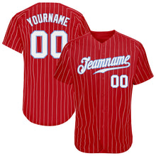 Загрузить изображение в средство просмотра галереи, Custom Red White Pinstripe White-Light Blue Authentic Baseball Jersey