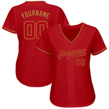 Load image into Gallery viewer, Custom Red Red-Old Gold Authentic Baseball Jersey
