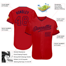 Load image into Gallery viewer, Custom Red Red-Navy Authentic Baseball Jersey