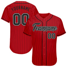 Load image into Gallery viewer, Custom Red Black Pinstripe Black-White Authentic Baseball Jersey