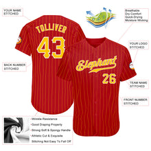 Load image into Gallery viewer, Custom Red Gold Pinstripe Gold-White Authentic Baseball Jersey