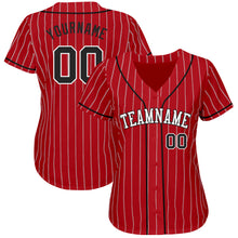 Load image into Gallery viewer, Custom Red White Pinstripe Black-White Authentic Baseball Jersey