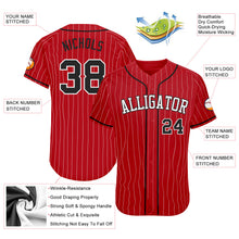 Load image into Gallery viewer, Custom Red White Pinstripe Black-White Authentic Baseball Jersey