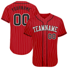 Load image into Gallery viewer, Custom Red White Pinstripe Black-White Authentic Baseball Jersey