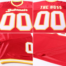 Загрузить изображение в средство просмотра галереи, Custom Red White-Gold Mesh Authentic Throwback Football Jersey