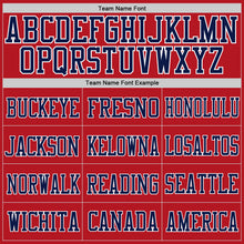 Laden Sie das Bild in den Galerie-Viewer, Custom Red Navy-Old Gold Mesh Authentic Football Jersey