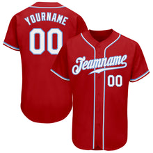 Load image into Gallery viewer, Custom Red White-Light Blue Authentic Baseball Jersey