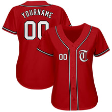 Load image into Gallery viewer, Custom Red White-Black Authentic Baseball Jersey