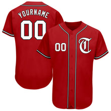 Load image into Gallery viewer, Custom Red White-Black Authentic Baseball Jersey