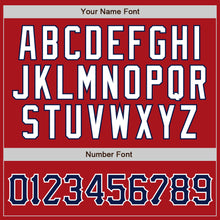 Load image into Gallery viewer, Custom Red White Pinstripe Navy-White Authentic Baseball Jersey