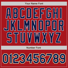 Load image into Gallery viewer, Custom Red Navy Pinstripe Navy-Old Gold Authentic Baseball Jersey