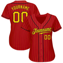 Load image into Gallery viewer, Custom Red Gold Pinstripe Gold-Black Authentic Baseball Jersey