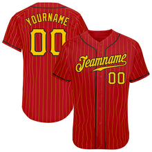 Load image into Gallery viewer, Custom Red Gold Pinstripe Gold-Black Authentic Baseball Jersey
