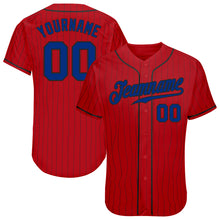 Load image into Gallery viewer, Custom Red Black Pinstripe Royal-Black Authentic Baseball Jersey