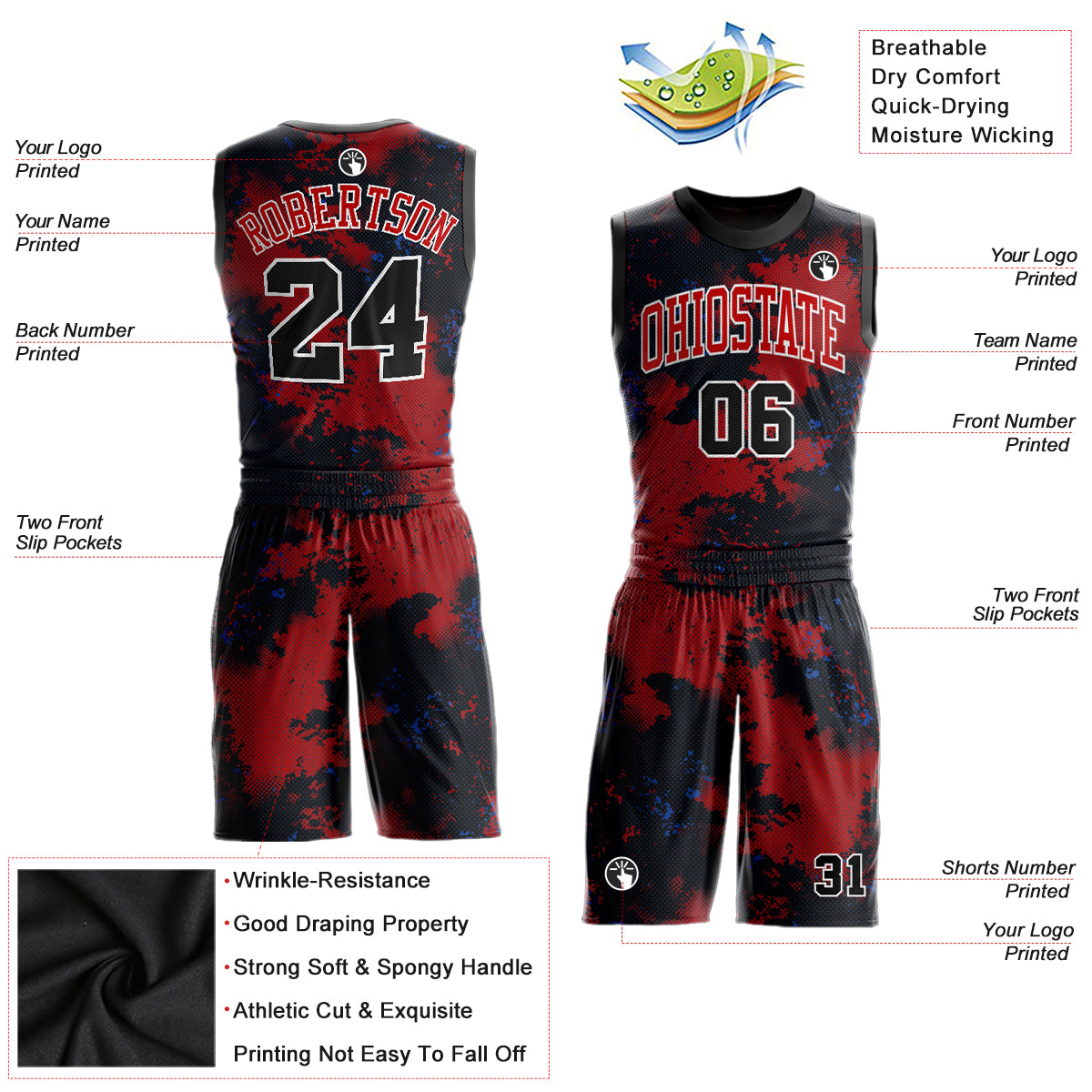 Custom Fashion Basketball Jersey Printed Personalized Name & Number Men's  Women's Kids Breathable Quick Dry 