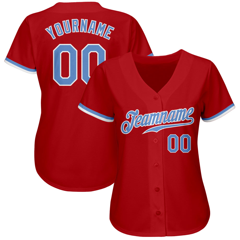 light blue and red baseball jersey