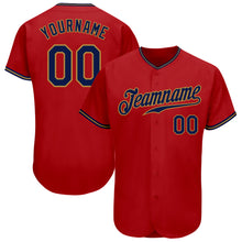 Load image into Gallery viewer, Custom Red Navy-Old Gold Authentic Baseball Jersey
