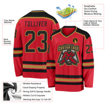 Load image into Gallery viewer, Custom Red Black-Old Gold Hockey Jersey